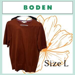 Boden Cotton Blend Shirt Sweater Pullover Puff Sleeve Burnt Orange Sz L